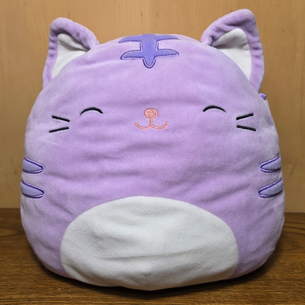Squishmallows Tabitha Purple Tabby Cat 12" Plush Used No Tag Tiny Tail Tear *